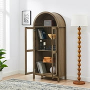 GZXS 71 Tall Arched Cabinet with LED Light Strip, Kitchen Pantry Storage Cabinet with Glass Doors & Adjustable Shelves, Modern 5-Tier Display Bookcase for Living Room, Dining Room, Brown