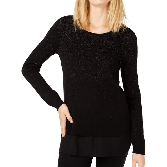 I.N.C Womens Layered Look Pullover Sweater, Black, X-Large