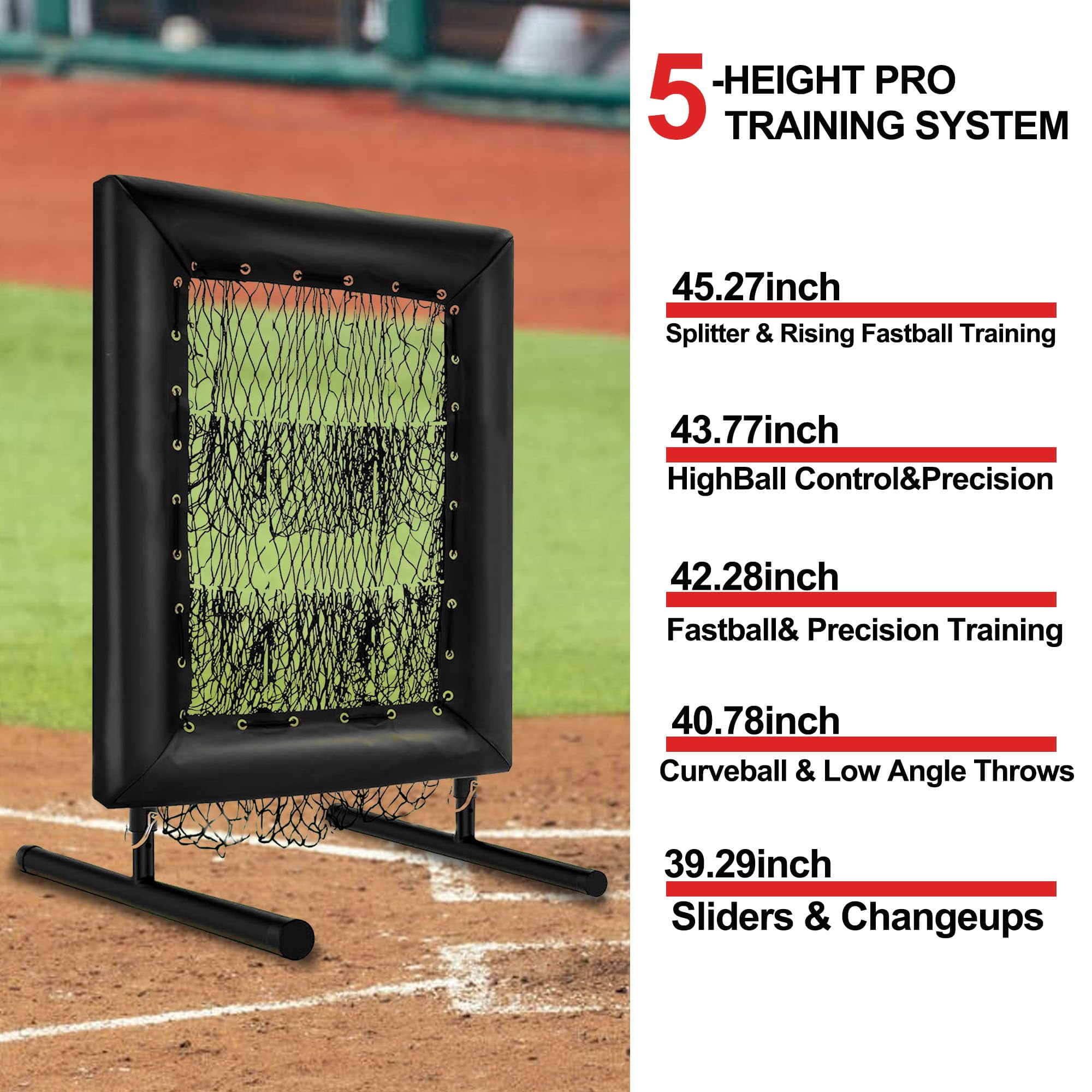 Adjustable Pitching Net,9 Hole Pitching Net with Strike Zone, 5-Level Trainer for Softball & Baseball, Includes Carry Bag & Ball, Durable Rebound Practice Net for All Ages