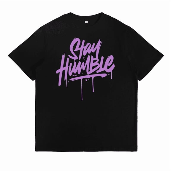 Mens Stay Humble Pattern Fashion Classic Tops Unique Purple Drip Graphic Tees Casual Short Sleeve Cotton Tshirts popular InS-style pattern round neck is trendy Black,S
