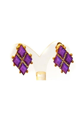 Purple Fashion Jewelry Product Image Clip On Earrings Geometric Crystal Purple Earrings1 Inch Fashion Jewelry