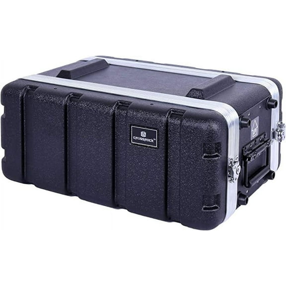 Crossrock Stackable 4U Rack Case, Shallow 14.25” Depth, Polyethylene Hard-Shell Construction with Heavy Duty Hardware-Black