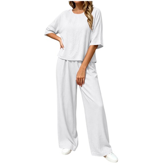 Two Piece of Workouts Outfits Plus Size Summer Fashion Casual Solid Color Elastic Waist Imitation Set