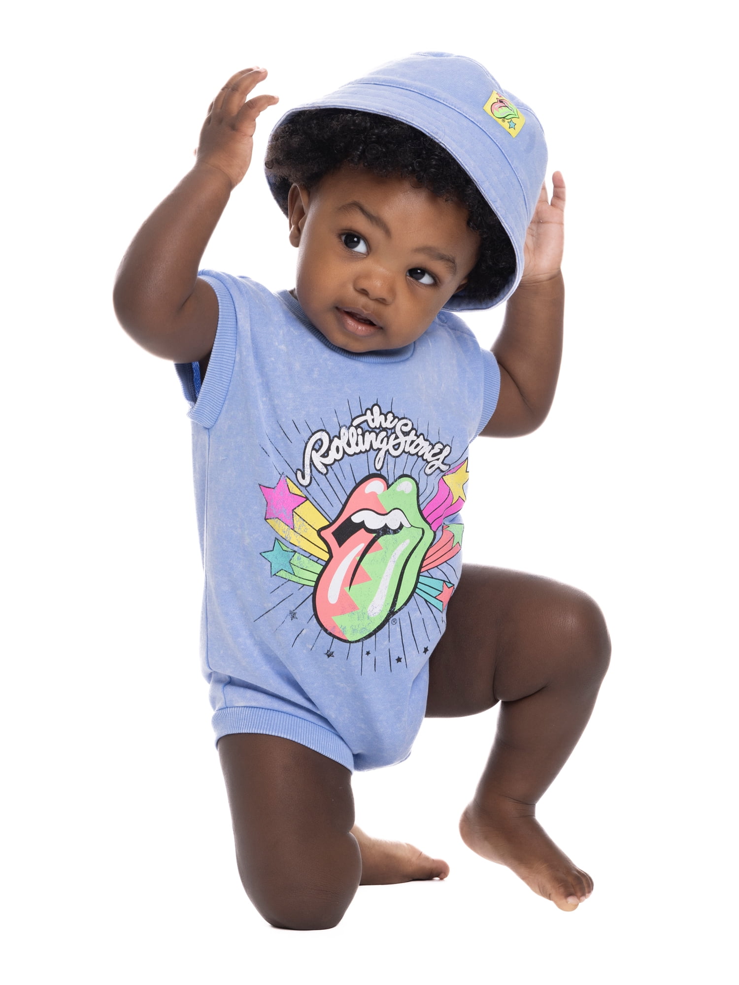 Rolling Stones Baby Girls Graphic Romper and Bucket Hat Set, 2-Piece, Sizes 0/3M-24M