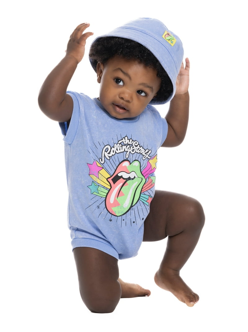 Rolling Stones Baby Girls Graphic Romper and Bucket Hat Set