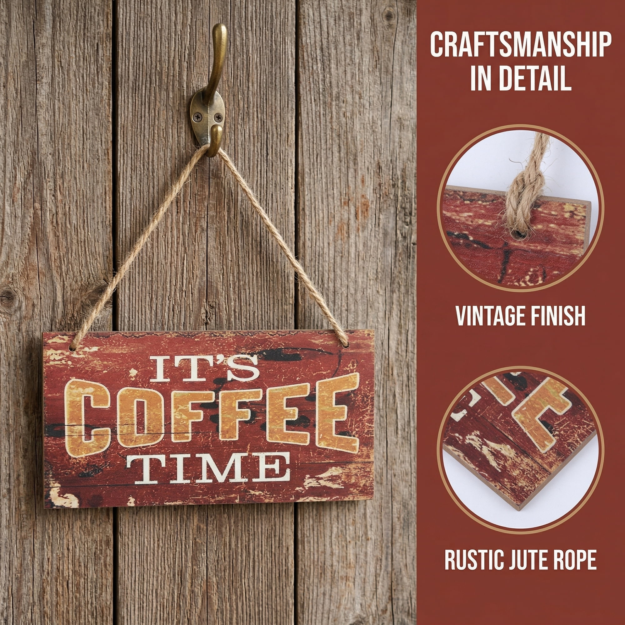 Unique Bargains Coffee Bar Sign Station Decor Rustic Wood Hanging Plaque Style J 3.9in