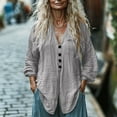 thumbnail image 2 of UAMVSH Women Cotton Linen Shirts Soft Summer Button down Tops Casual Long Sleeve V-Neck Fall Vacation Blouses with Pockets(Small,Gray), 2 of 6