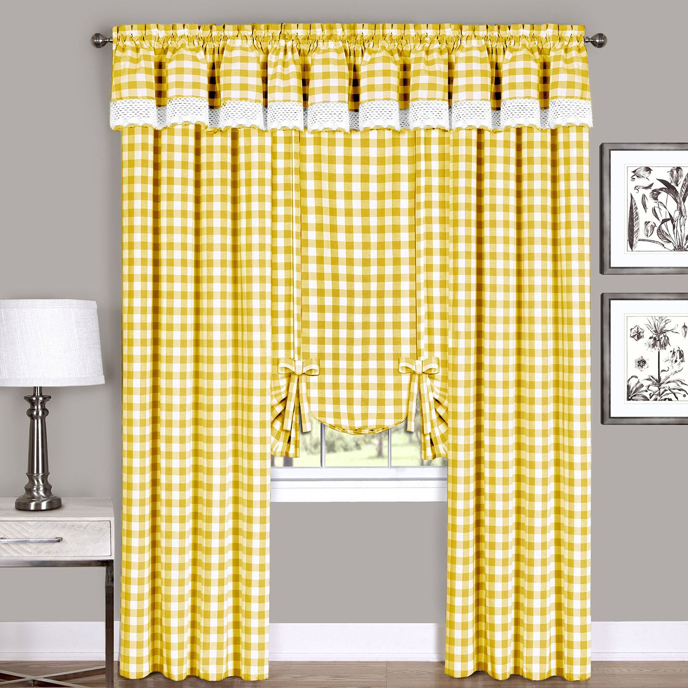 Assorted Checkered Plaid Gingham Kitchen Window Curtain Tier