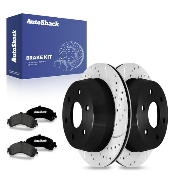 AutoShack 12.78" (324.5 mm) Rear Vented Drilled & Slotted Brake Rotors E-Coated   Premium Ceramic Brake Pads | Replacement for 2000-2001 GMC Yukon XL 1500 | 6-PC Brake Kit | ShadowGuard