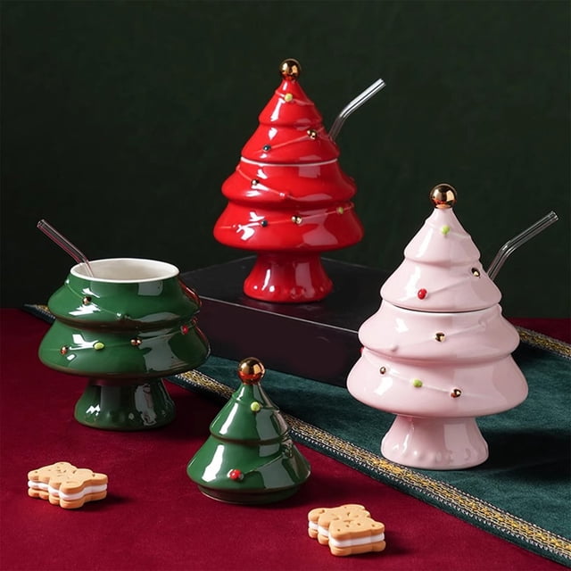 Mugs Christmas Tree 320ml Ceramic Hot Chocolate Gifts Merry Christmas, Large Capacity Christmas Mugs, Ceramic Coffee Mugs, Festive Design, Best Gift For Home, Kitchen Decor, Office Desk,