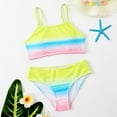 thumbnail image 6 of Girls Swimsuit Two Piece Color Patchwork Swimwear Set Tankini Rash Guard Beach Outfit for Kids, 6 of 9