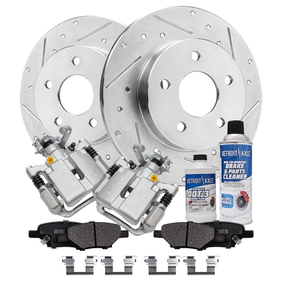 Detroit Axle - Rear Brake Kit for Chevy Cobalt HHR Malibu Pontiac G5 G6 Pursuit Saturn Aura Ion, 10.63'' Drilled & Slotted Brake Rotors Ceramic Brake Pads Disc Brake Calipers Replacement