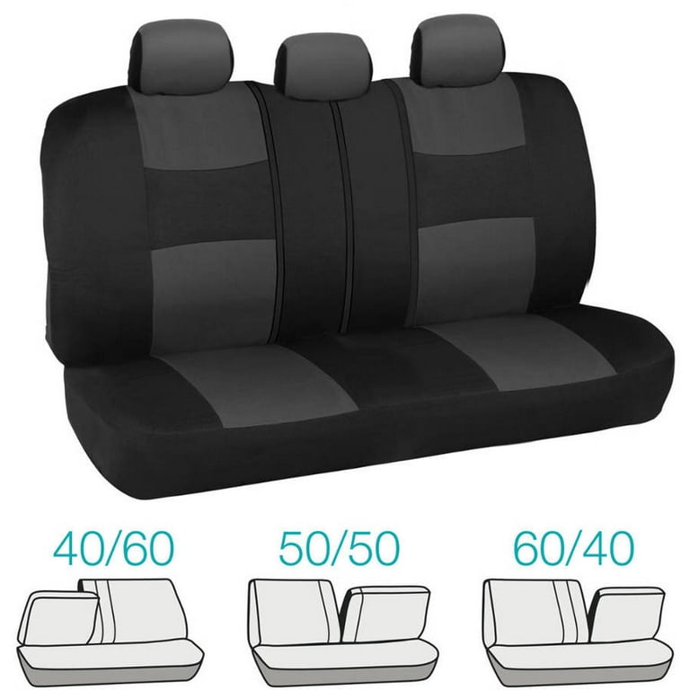 BDK PolyPro Car Seat Covers Full Set, Charcoal Gray Two-Tone Front and Rear  Split Bench Seat Covers 