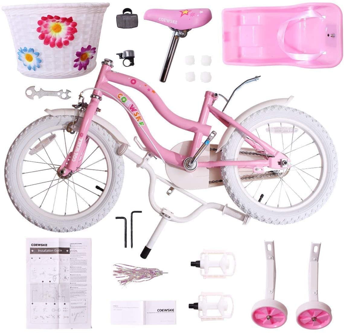 Coewske Princess Kids Bike 14 In., Girls Bicycle with Training Pink - Walmart.com