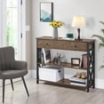thumbnail image 2 of LINJH Console Table with Drawer, Entryway Table with 3 Tier Storage Shelves, Narrow Long Sofa Table for Entryway, Living Room, Hallway, Couch, Kitchen, Metal Frame，Taupe Wood, 2 of 19
