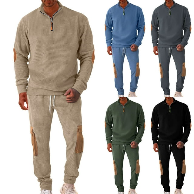 Yuyuzo Sweatsuit for Men 2 Piece Set Casual Quarter Zip Sweatshirts Fall Lightweight Tracksuit Sweatpants Set