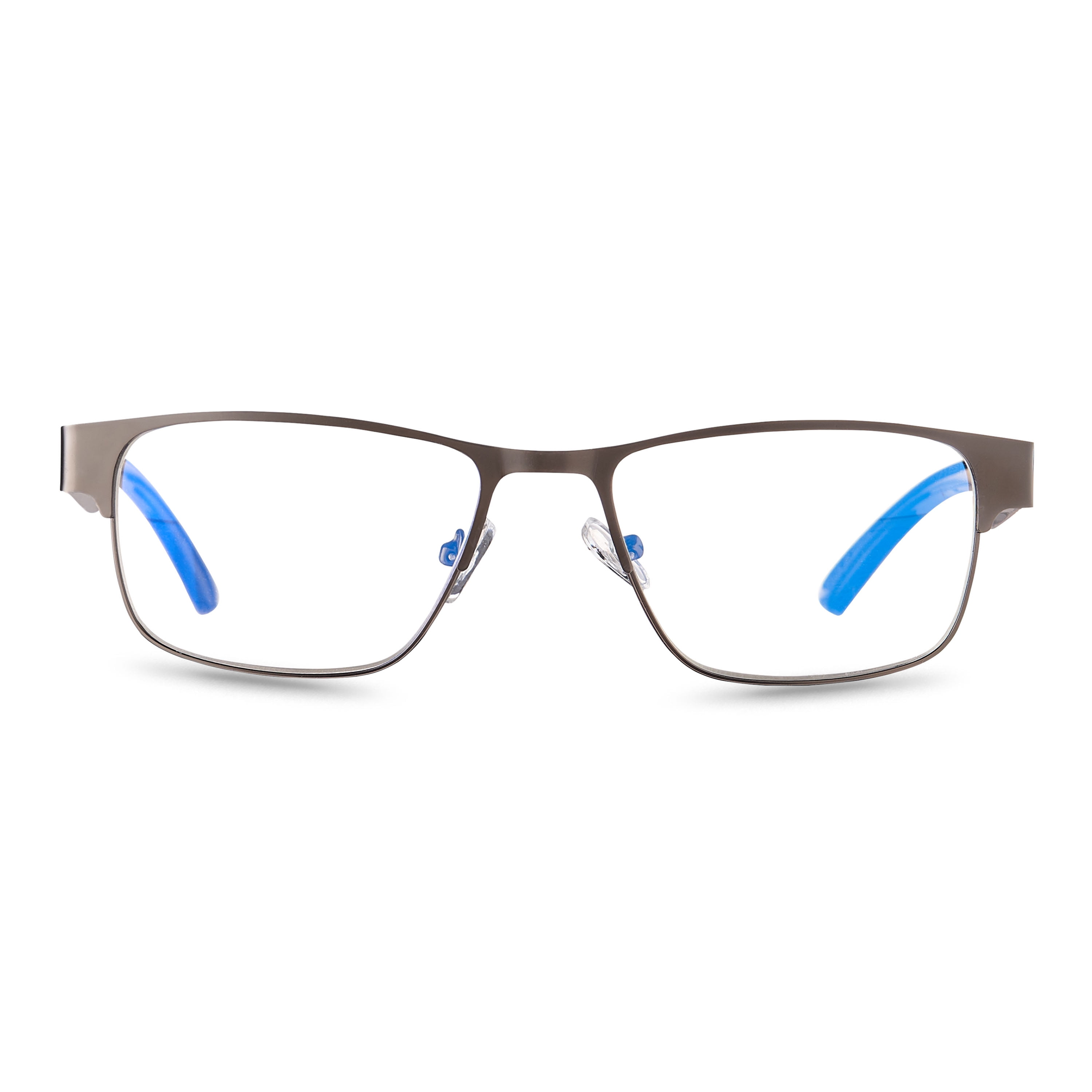 (2 pack) Equate Men's Miller Bluelight Spring Hinge Rectangular Reading Glasses with Case, Gun Metal, +1.50