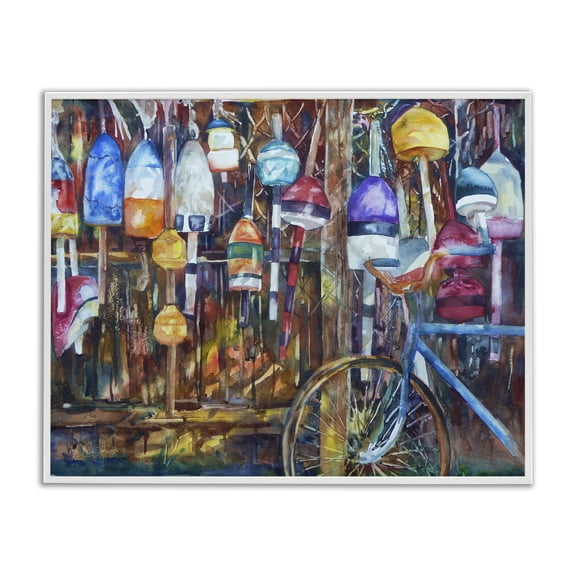 Stupell Industries Tropical Abandoned Bicycle Ocean Buoy Fence White Framed Giclee Art, 14 x 11, by MB Cunningham