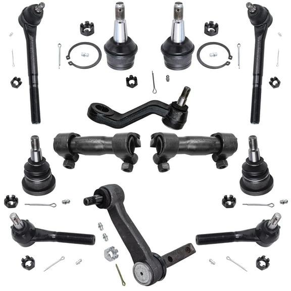 Detroit Axle - 2WD 12pc Front Suspension Kit for 1994-1996 Dodge Ram 1500, Tie Rods Ball Joints Pitman Arm Idler Arm Adjustment Sleeves 1995 Replacement