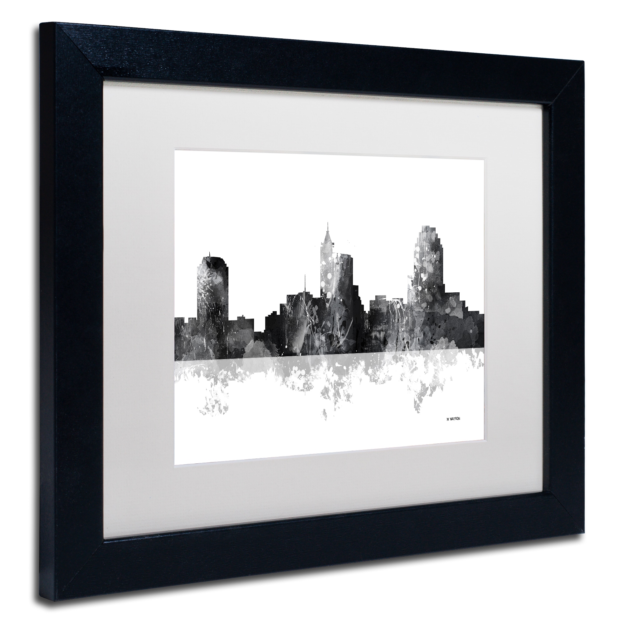 Trademark Fine Art "Raleigh North Carolina Skyline BG-1" Canvas Art by Marlene Watson, White Matte, Black Frame