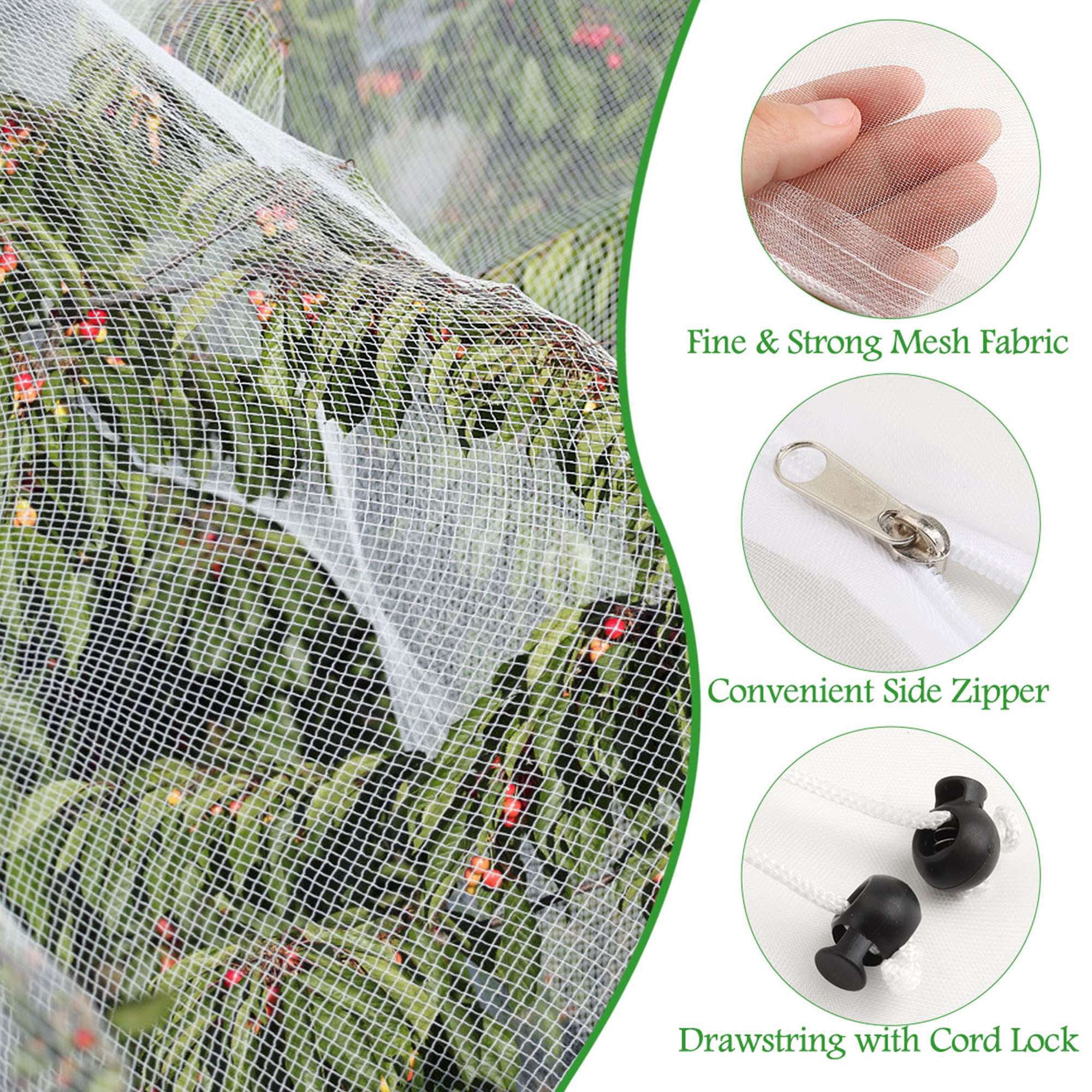 Spencer 5.9ftx5.9ft Large Fruit Tree Netting Bags Bird Netting for Garden Protection with Zipper and Drawstring, Garden Netting from Squirrels and Birds Other Animals for Cherry Apple Tree