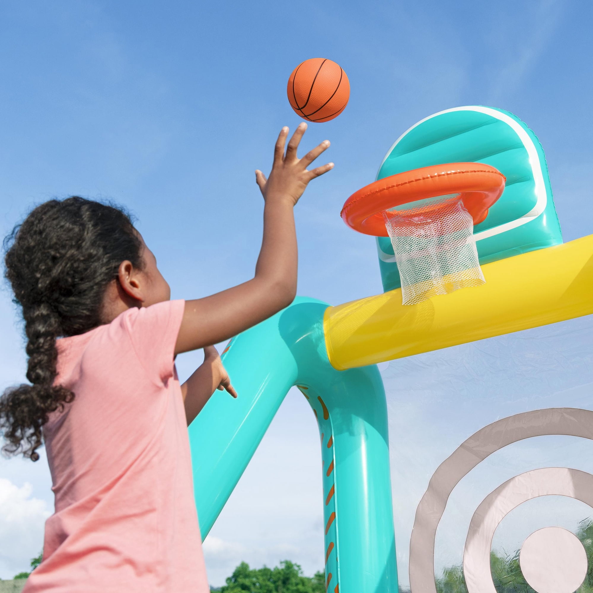 H2OGO! Inflatable Yard Game - Perfect Aim - 3-In-1: Basketball-Soccer-Skee Toss, Green & Yellow Sports Arena Center, Outdoor Active Play Toy, Kids 5+