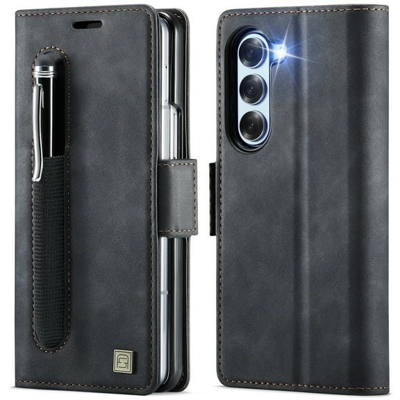 Dteck for Samsung Galaxy Z Fold 6 Wallet Case with S Pen Holder, PU Leather Flip Folio Card Slots Kickstand Phone Cover for Galaxy Z Fold 6,Black