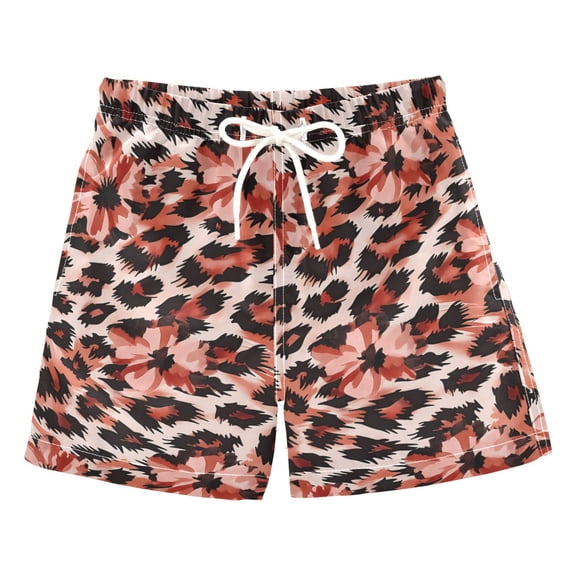 FORMRS Boys Swim Trunks Quick Dry Mesh Lining Beach Boardshorts, Sizes XS-XL, Orange Floral Leopard Pattern