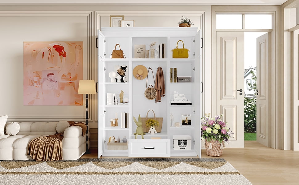 Euroco Modern Large Hall Tree with Hooks, Cabinets, Adjustable Shelves, and Seating Bench