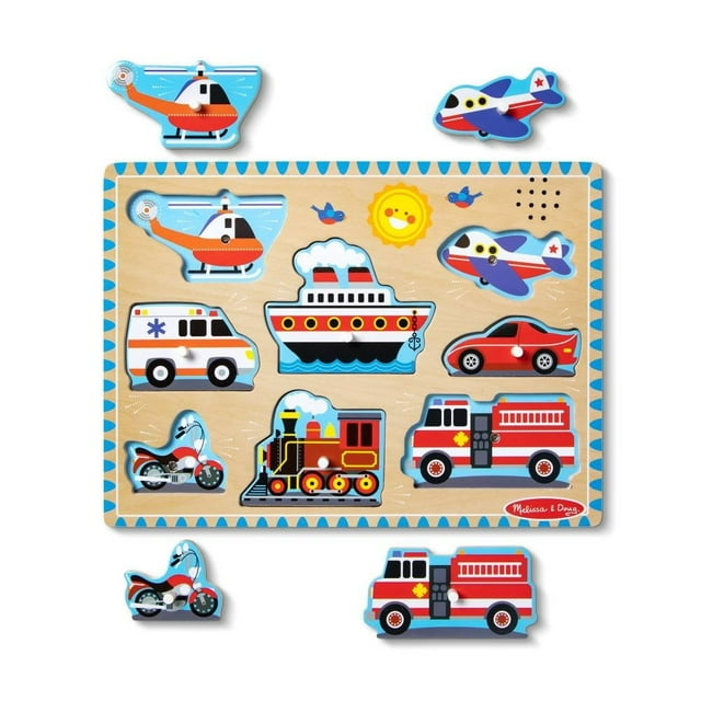 Rompecabezas de madera Melissa & Doug SpinMaster con figuras de vehículos con sonido