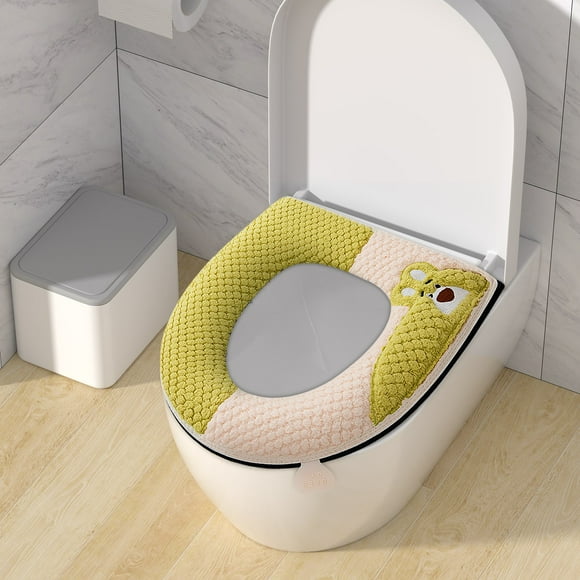 Toilet Seat Cushion With Adhesive Buckle | Soft Washable Toilet Seat Cover | Ergonomic Handle | Fits Standard Round & Elongated Seats | Decorative Bears | 1 Pack