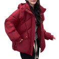 thumbnail image 2 of ZHOGXU Women's Hooded Coat With Pocket Long Sleeve Solid Color Zipper Thickened Warm Comfortable Fashion Jacket For Casual Daily Wear Red Xxl, 2 of 5