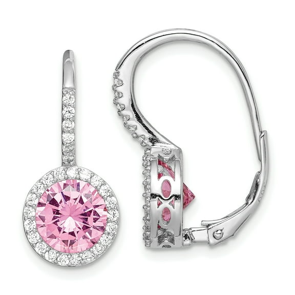 Primal Silver Sterling Silver Rhodium-plated Pink and White Cubic Zirconia Leverback Dangle Earrings
