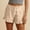 Khaki, variant on Women's High Waist Stripe Pattern Shorts, Casual Summer Loose Fit Versatile Bottoms, Comfortable Elastic Waistband Trendy Beach Shorts
