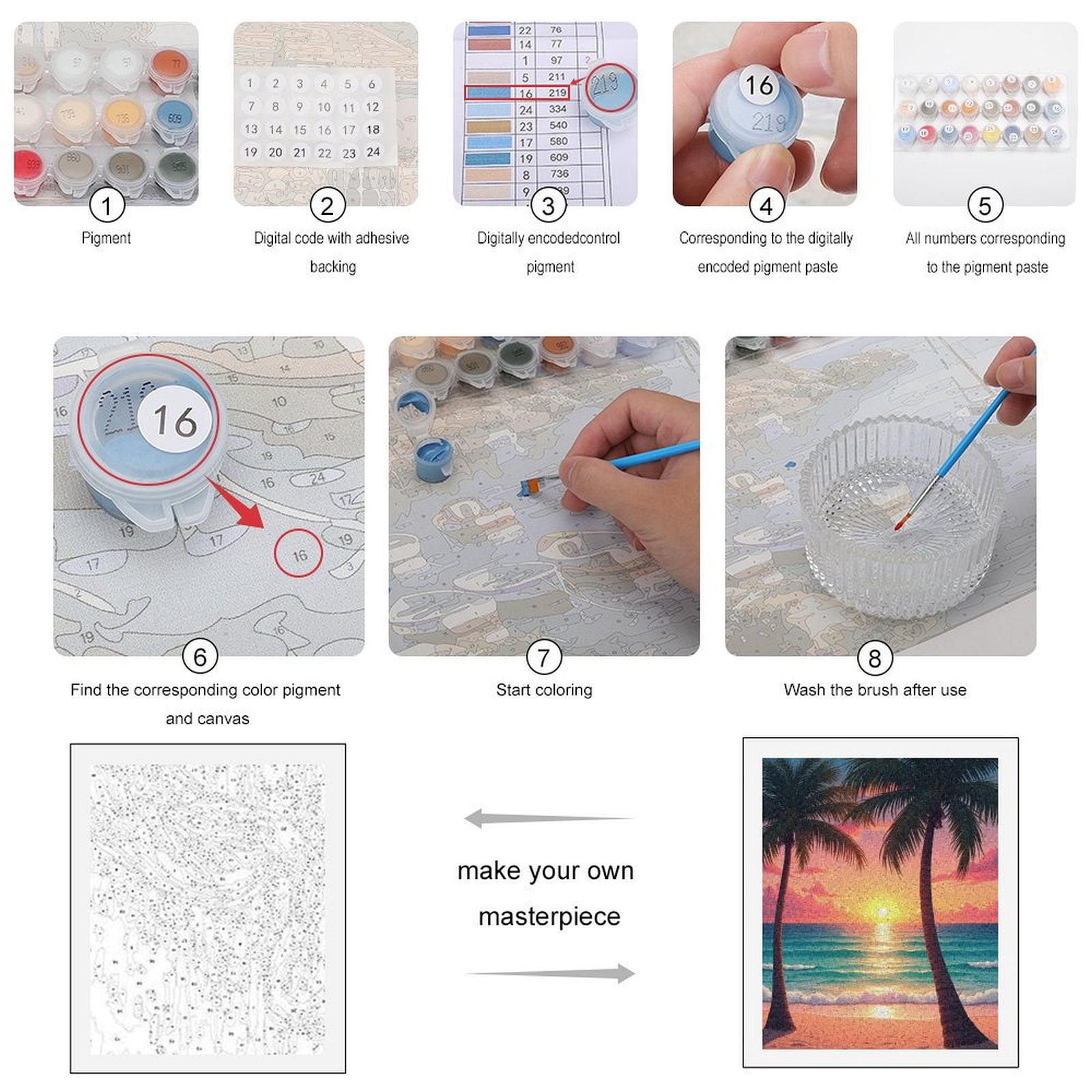 Paint by Numbers Kit for Adults, Tropical Beach Sunset Palms Ocean Paint by Numbers, Easy Paint by Numbers Kit for Adults Beginner, DIY Adult Paint by Number Kits on Canvas, Home Decor