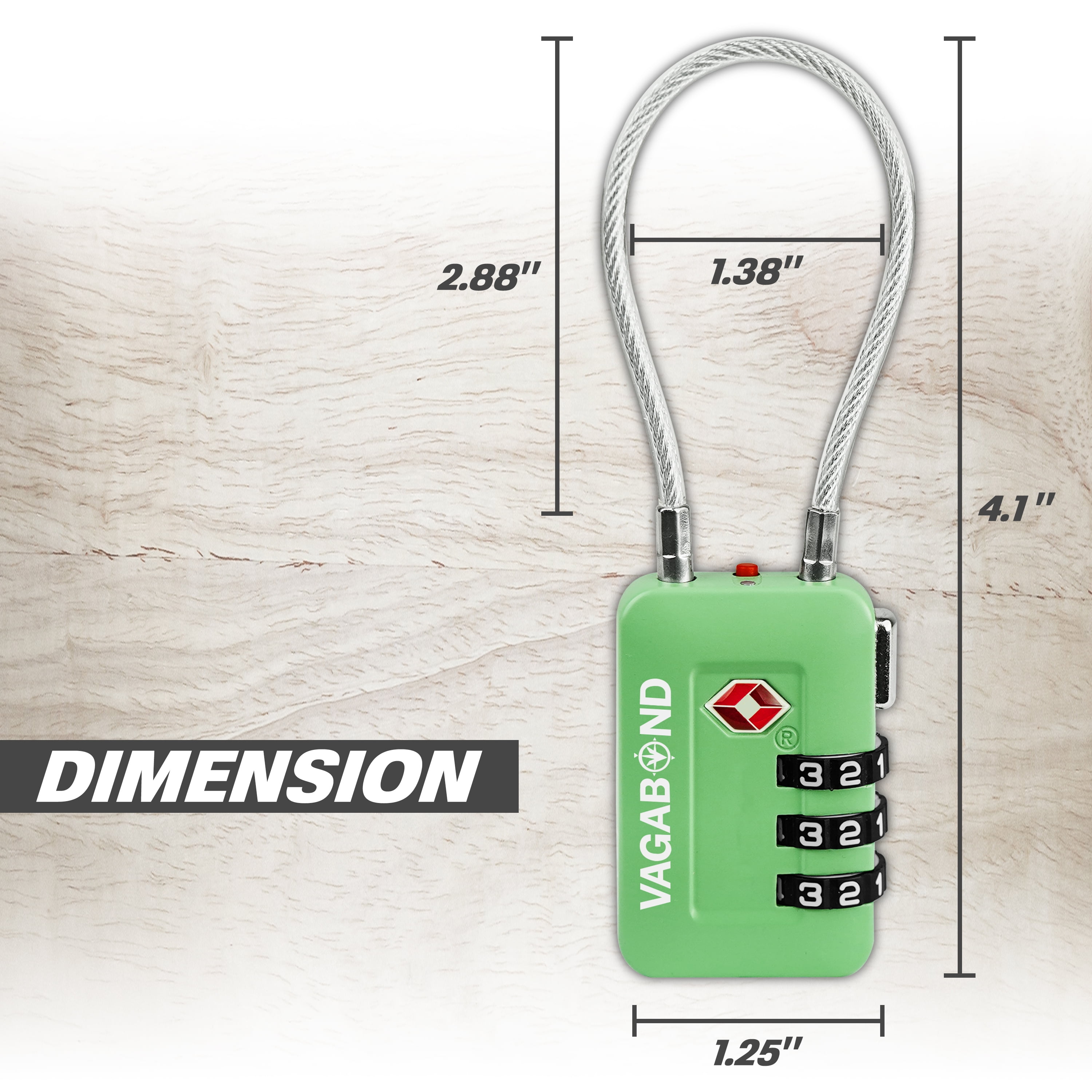 VAGABOND TSA Accepted Luggage Travel Lock 3 Digit Combination Keyless Resettable Suitcase Steel Cable Lock with Zinc Alloy Body Green 2 Pack