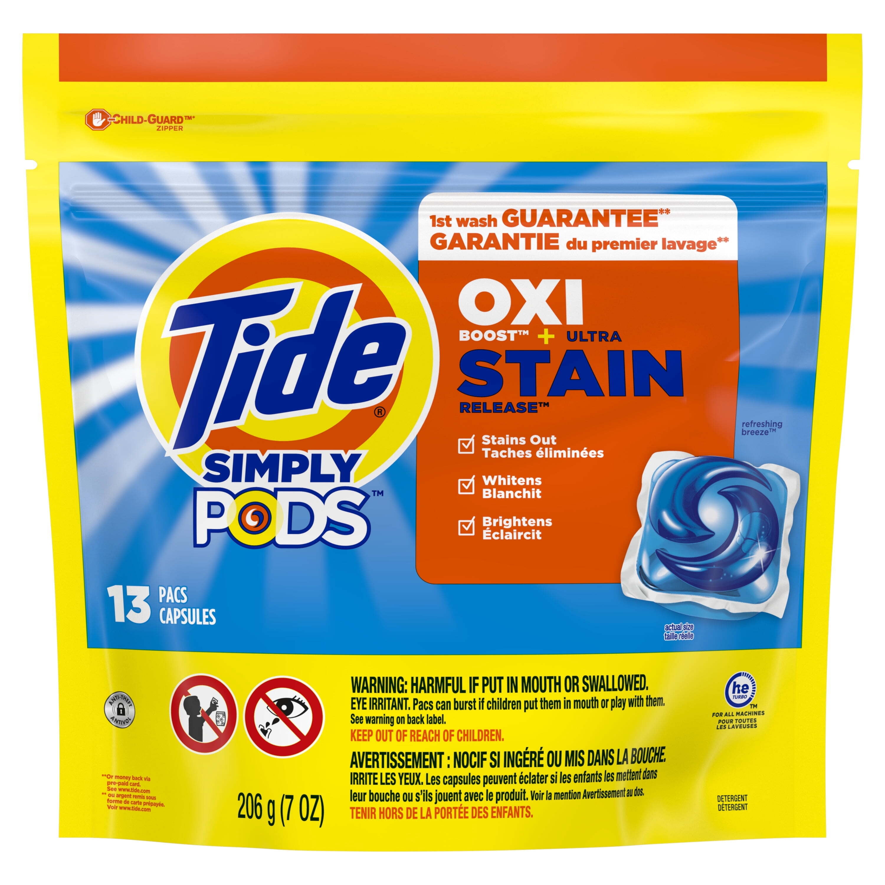 Tide Simply PODS Oxi Ultra Stain Release Liquid Laundry Detergent, Refreshing Breeze, 13 Count