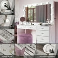 thumbnail image 3 of Boahaus Modern Lighted Vanity Desk with Bluetooth Speakers & Crystal Knobs, White, 3 of 11