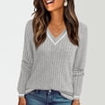 thumbnail image 3 of Wutalume Women's Long Sleeve V Neck Color Block Slim Knit Sweater, Fall Soft Lightweight Top, Solid Base Layer for Styling and Comfort,Gray L, 3 of 6