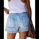 thumbnail image 3 of Pantalones Cortos Vaqueros Elásticos para Mujer, con Cintura Elástica y Cordón Ajustable, Cómodos, Color Azul , Talla S, 3 of 7