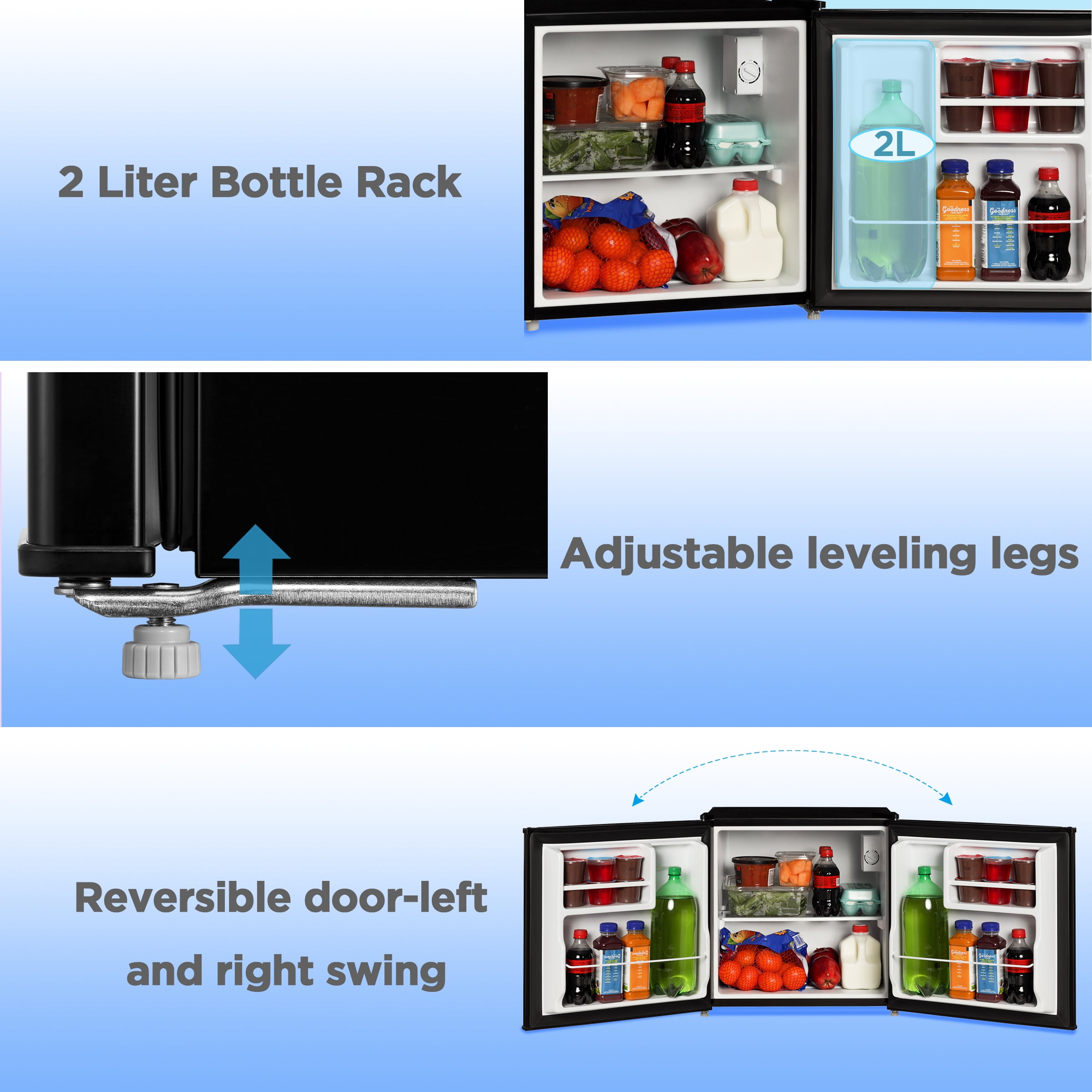 Mainstays 1.7 Cu Ft Compact Mini Refrigerator, Black, Single Door Small Fridge for Dorm Room, Bedroom & Office
