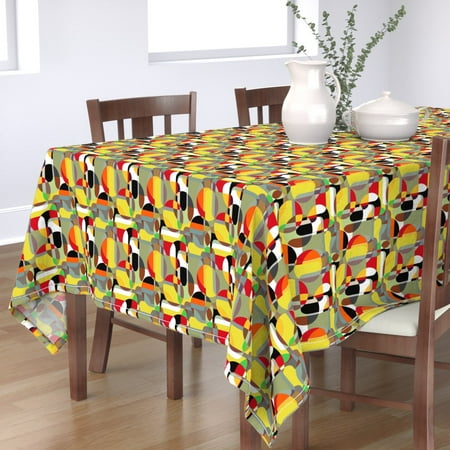 

Cotton Sateen Tablecloth 70 x 120 - Modern Mid Century Mod Abstract Geometric Yellow Print Custom Table Linens by Spoonflower