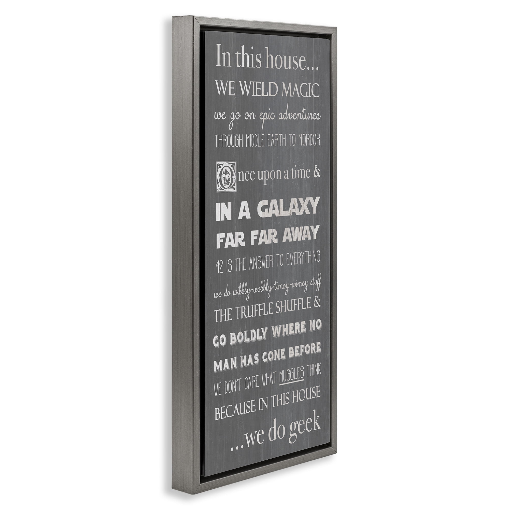 Stupell Industries Family Movie Night Phrases Typography Painting Gray Floater Framed Canvas Art Print Wall Art, 11 x 25