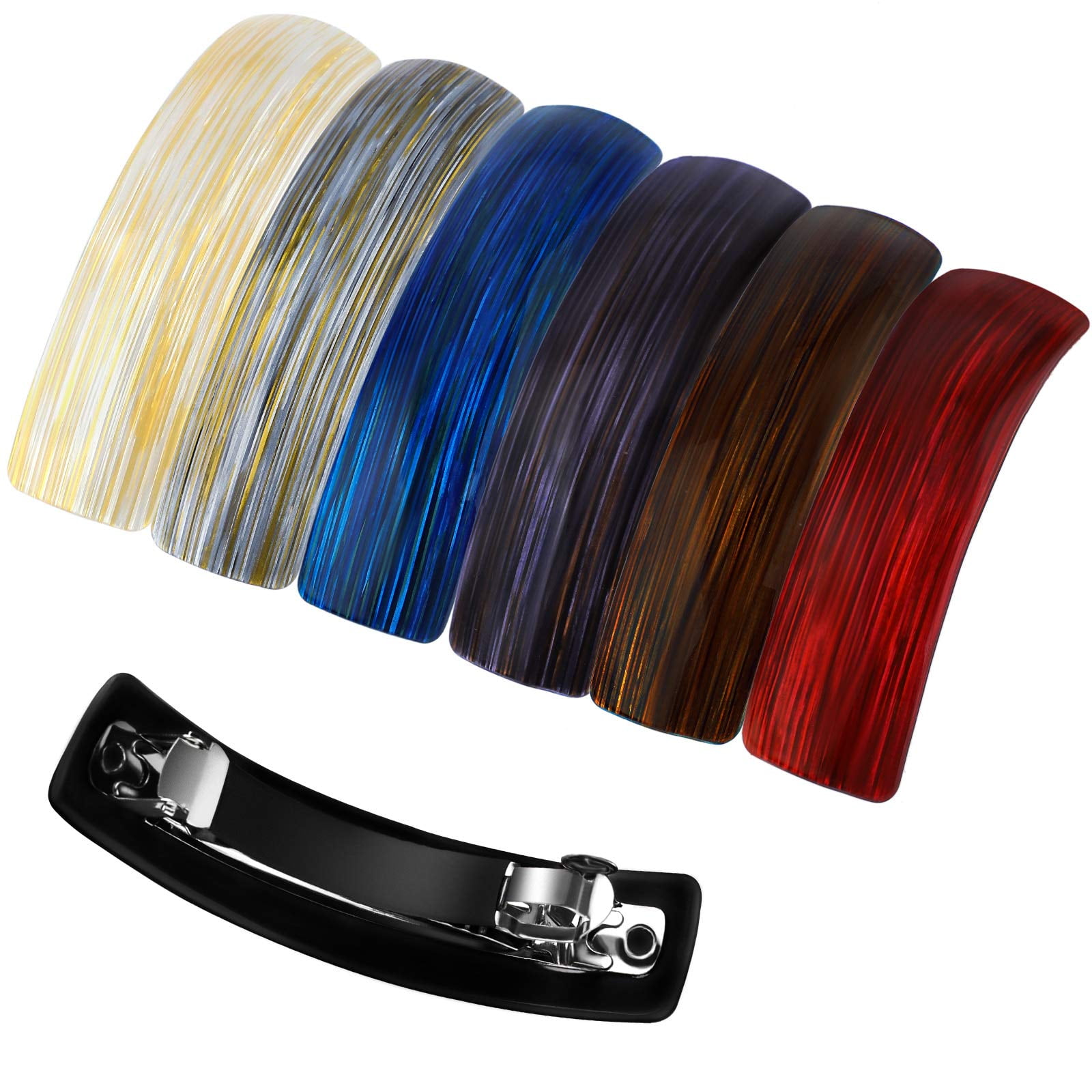 Elcoho 6 Colors Retro Large Hair Barrettes Acrylic Automatic Barrettes Hair Pins for Women Ladies Daily Wearing