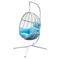 thumbnail image 5 of Abble Outdoor Wicker Hanging Basket Swing Chair with Cushion and Stand - White & Auqa, 5 of 5