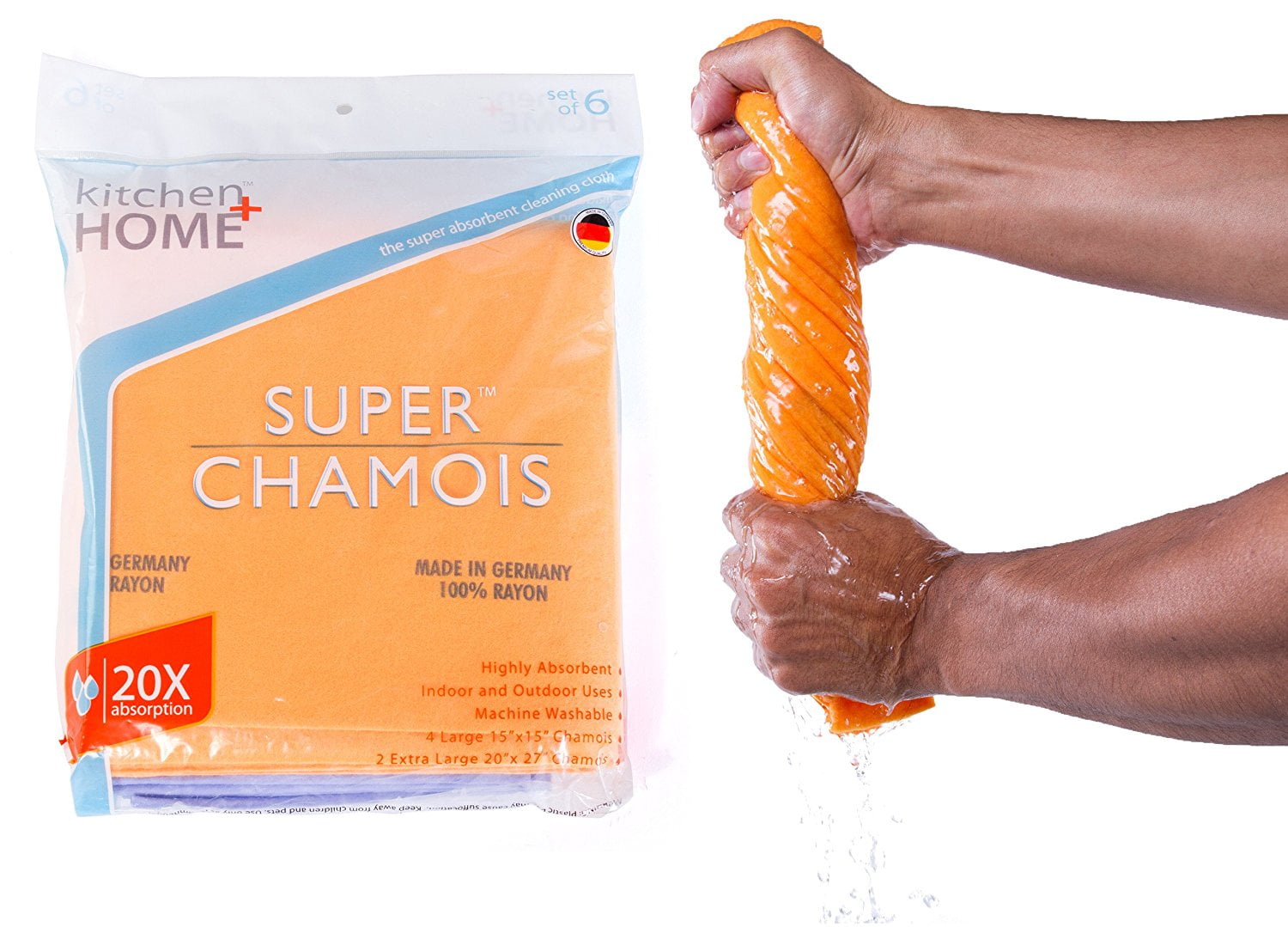 Chamois Super Absorbent Cleaning Cloth Value 6 Pack Holds 20x Its