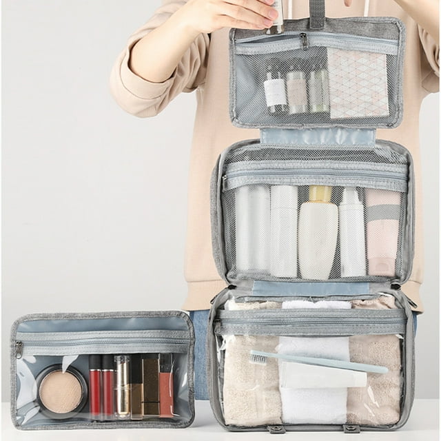 SuoKom Trousse de Toilette Portable, Sac de Rangement de Toilette de Voyage, Trousse de Séparation Sec et Humide avec Crochet Trousse de Rasage Suspendable Trousse Cosmétique pour Homme