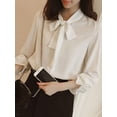 thumbnail image 4 of MarinaVida Women's Bow Tied Neck Chiffon Blouses Casual Loose Long Sleeve Office Work Solid Tops Shirts, 4 of 5