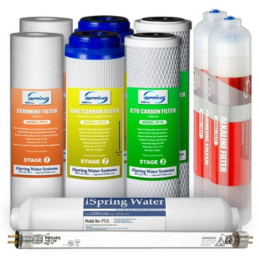 iSpring F10KU 1-Year Replacement Supply Filter Cartridge Pack Set for 7-Stage Alkaline Mineral UV Reverse Osmosis RO Systems, 10 Piece, White