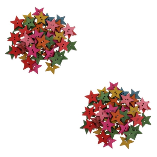 Moyic 50 Pieces Mixed Star Shapes Wood Holes Buttons 2 for Scrapbooking Craft Tipo 1 2piezas